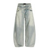 Men's Two-Tone Double Waist Denim Pants Washed Distressed Punk