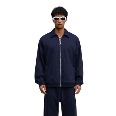 Relaxed Zip-Front Solid Color Sweatshirt