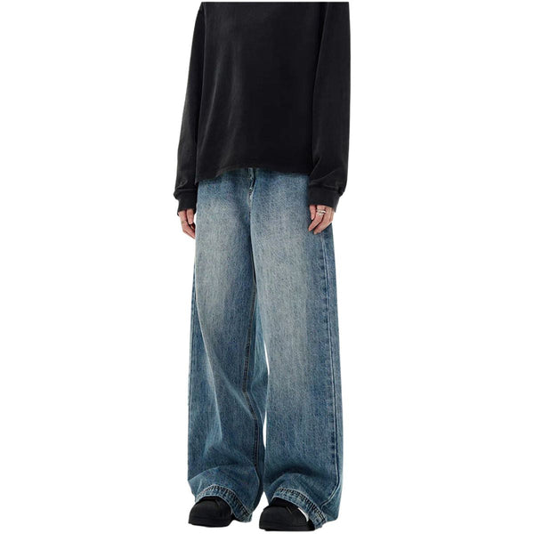 Vintage Washed Baggy Straight-Leg Denim Jeans