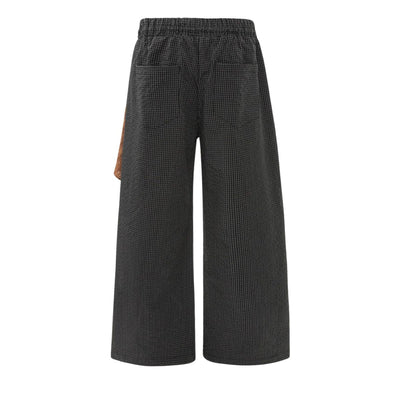 Striped Check Patchwork Relaxed Wide-Leg Lounge Pants