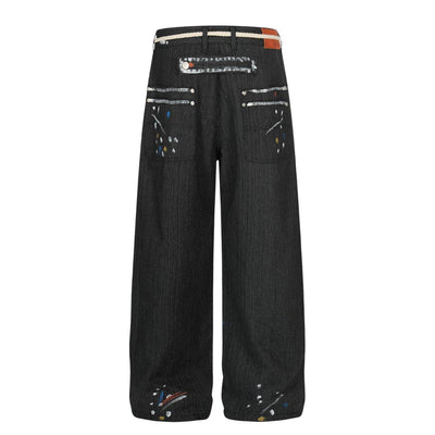 Vintage Patchwork Paint Splatter Wide Leg Jeans