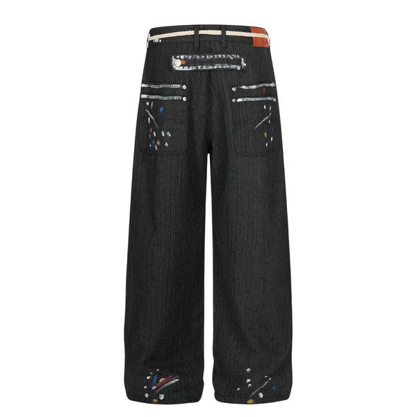 Vintage Patchwork Paint Splatter Wide Leg Jeans