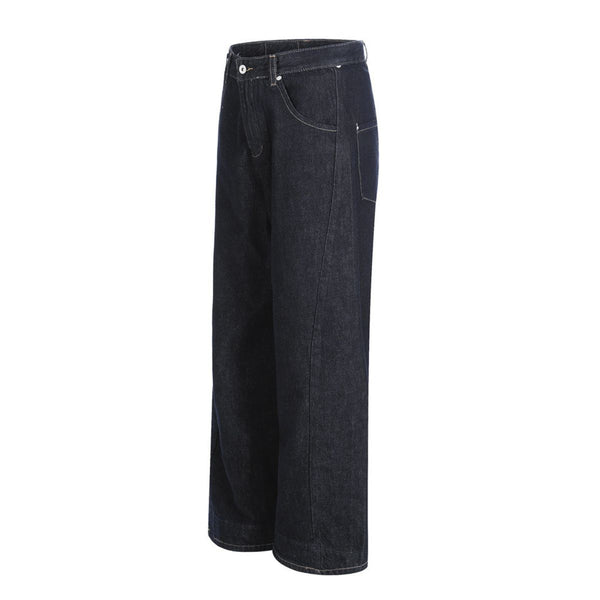 Men's Original Denim Loose Wide-Leg Straight Pants with Contrast Stitching
