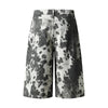 Washed Ink Dye Cow Print Cargo Pocket Relaxed Wide-Leg Bermuda Denim Shorts