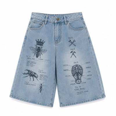Graphic Print Loose Fit Denim Capri Shorts
