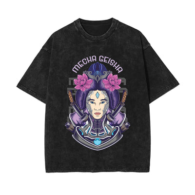Japanese Geisha Stone Wash Graphic Tee-INNBLAC