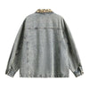 Vintage Streetwear Leopard Print Patchwork Washed Denim Jacket