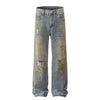 Blue Wash Distressed Ripped Wide-Leg Jeans