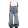 Asymmetric Button Curved Seam Wide Leg Denim Jeans