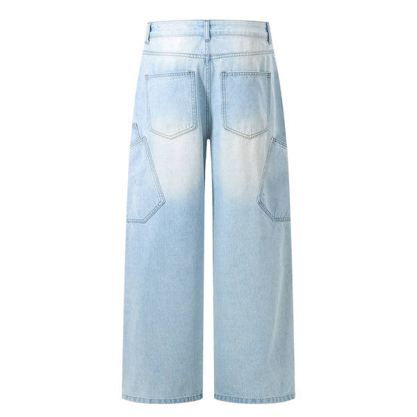 Light Wash Utility Cargo Pocket Wide Leg Jeans