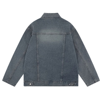 Loose Stand Collar Vintage Washed Men's Denim Jacket
