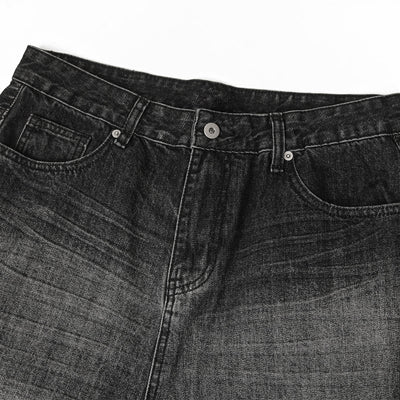 Gradient Fade Knee-Ripped Baggy Jeans
