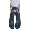 Paint Splatter Barrel Leg Denim Jeans with Rivet Details