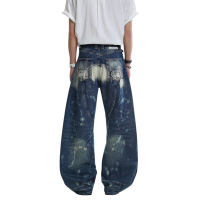 Paint Splatter Barrel Leg Denim Jeans with Rivet Details
