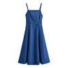Classic Blue Denim Spaghetti Strap Flared Dress