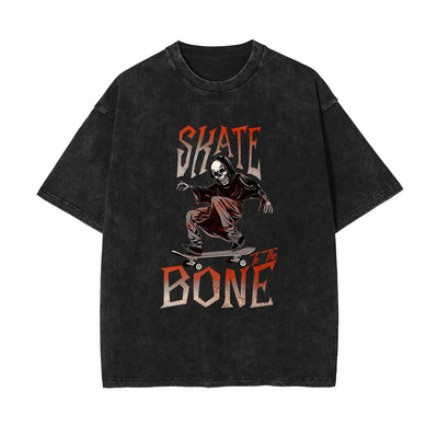 Skeleton Skate Stone Wash Graphic Tee-INNBLAC