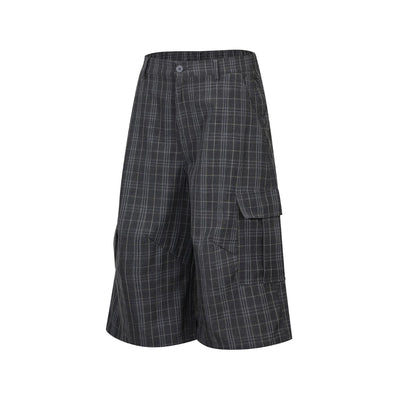 Plaid Multi-Pocket Cropped Cargo Shorts