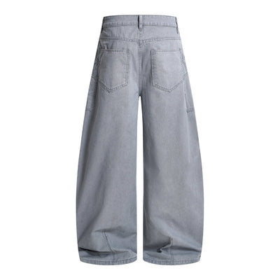 Vintage Washed Baggy Curved-Leg Cargo Pants
