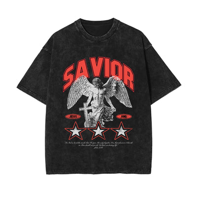 Savior Christian Stone Wash Graphic Tee-INNBLAC