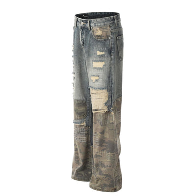 Smoke Rise Stitched Camo Ripped Denim Jeans