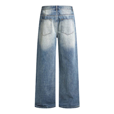 High Street Gradient Washed Whiskered Wide Leg Denim Jeans