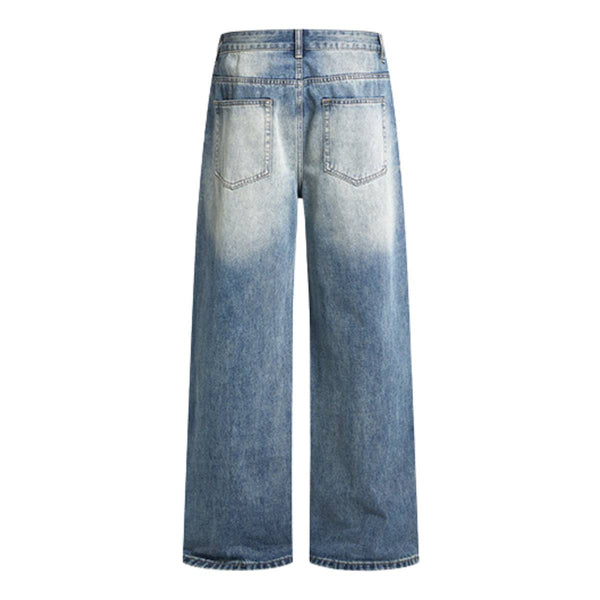 High Street Gradient Washed Whiskered Wide Leg Denim Jeans