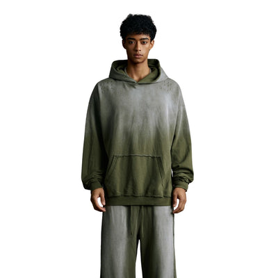 Ombre Raw Edge Kangaroo Pocket Distressed Hoodie