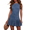 Back Tie Cut-Out Denim Pleated Minidress