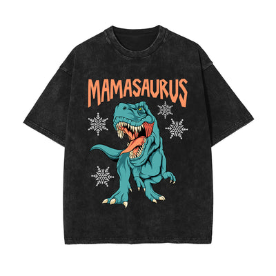 Christmas Dinosaur Stone Wash Graphic Tee-INNBLAC