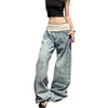 Contrast Waist Wide Straight Denim Jeans