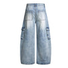 American Vintage Washed High-Waist Curved Wide-Leg Workwear Denim Pants