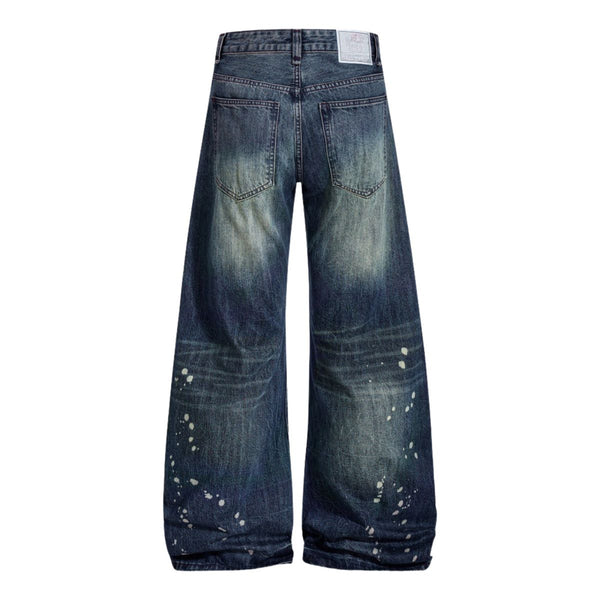 Men's Paint Splatter Washed Denim Wide Leg Pants Distressed Unique