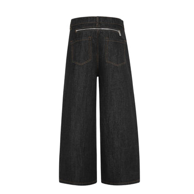 Washed Distressed Wide Leg Denim Jeans