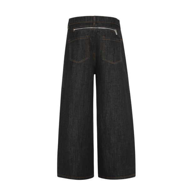 Washed Distressed Wide Leg Denim Jeans