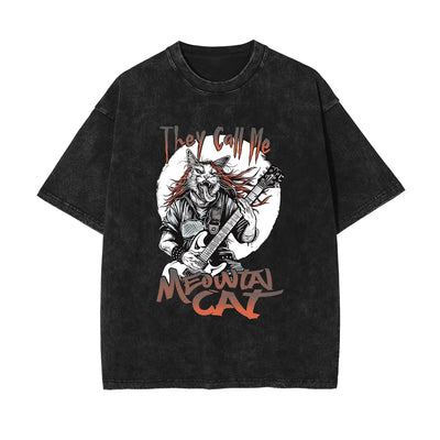 Heavy Meowtall Stone Wash Graphic Tee-INNBLAC