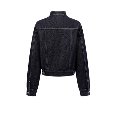 Unisex Textured Silhouette Slim Fit Workwear Denim Jacket