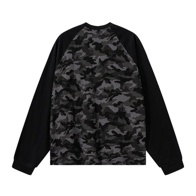 Raglan-Sleeve Camo Waffle Knit Long-Sleeve T-Shirt