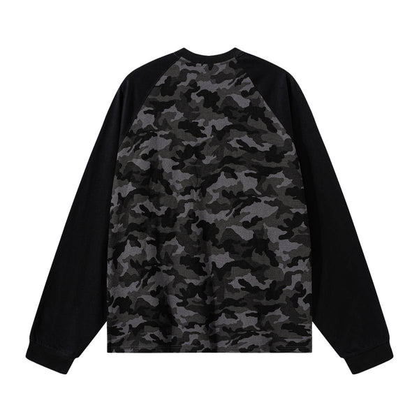 Raglan-Sleeve Camo Waffle Knit Long-Sleeve T-Shirt