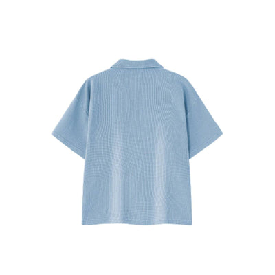 Vintage Snow Washed Waffle Knit V-Neck Polo Tee