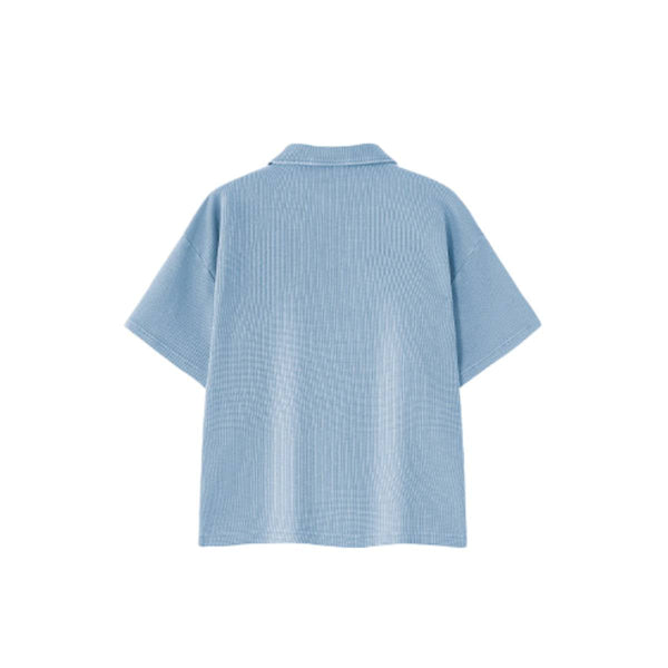 Vintage Snow Washed Waffle Knit V-Neck Polo Tee