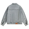 Unisex Loose Lazy Style Retro Cute Animal Embroidered Lapel Washed Denim Jacket