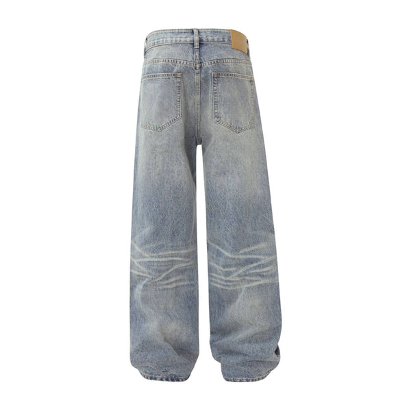 Vintage Washed Distressed Wide Leg Straight Jeans