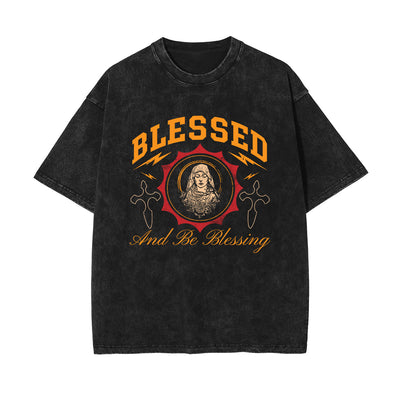 Blessed Christian Stone Wash Graphic Tee-INNBLAC