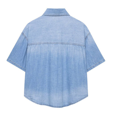 Women's casual versatile single-breasted multi-button lapel denim shirt