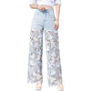 Rhinestones & Sequins Cut-Out Wide-Leg Jeans