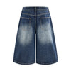 Washed Indigo Relaxed Fit Utility Denim Shorts