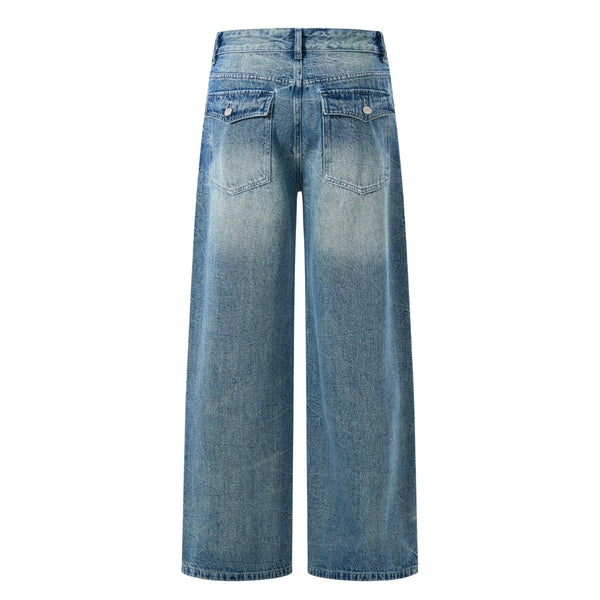 Medium Blue 3D-Whisker Baggy Jeans