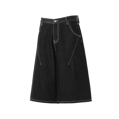 Raw Denim Deconstructed Wide Leg Denim Shorts