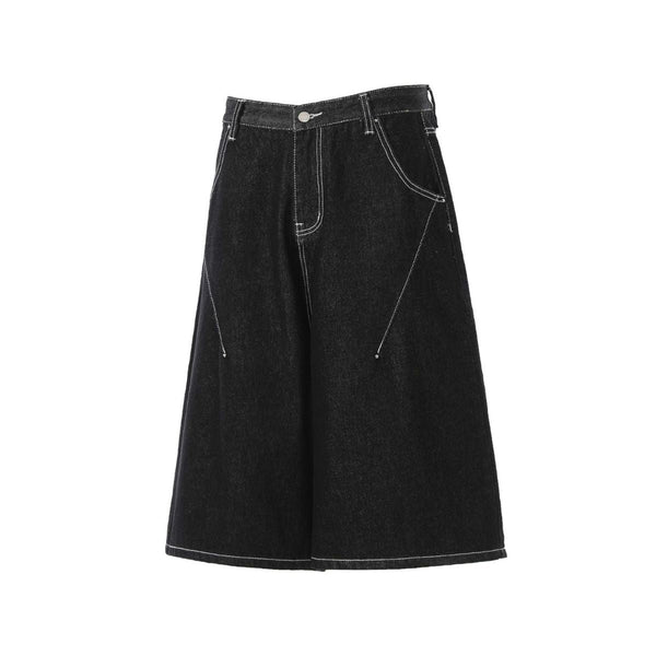 Raw Denim Deconstructed Wide Leg Denim Shorts
