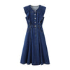Armhole Ruffle Sleeveless Denim Midi Dress